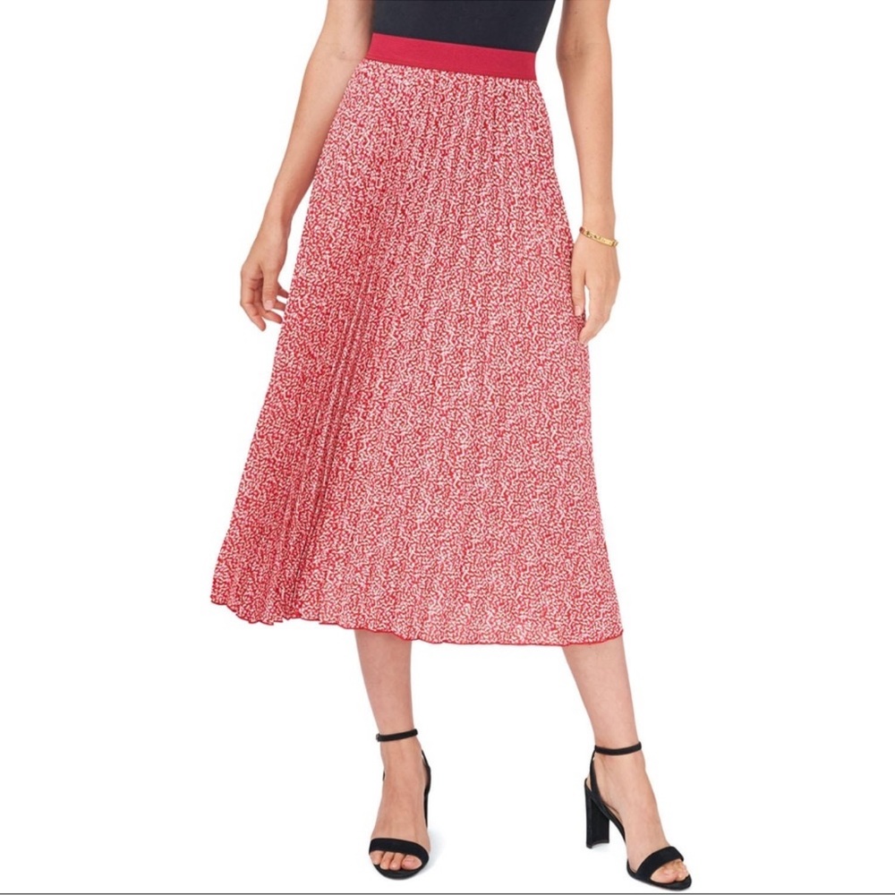 Vince‎ Camuto Pink/Ivory Pleated Floral Midi Skirt Lightweight Feminine Girly XL - Picture 5 of 15